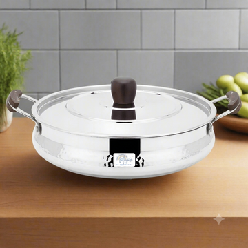 HANDI DISH WITH WOODEN HANDLES AND KNOB - HAMMERED (BIG)