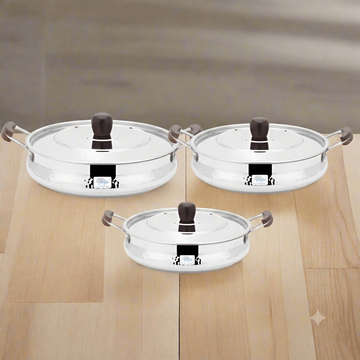 HANDI DISH WITH WOODEN  KNOB - HAMMERED (3 PCS SET)