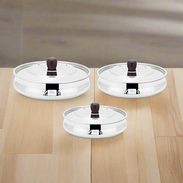 HANDI DISH WITH WOODEN HANDLES AND KNOB - HAMMERED (3 PCS SET)