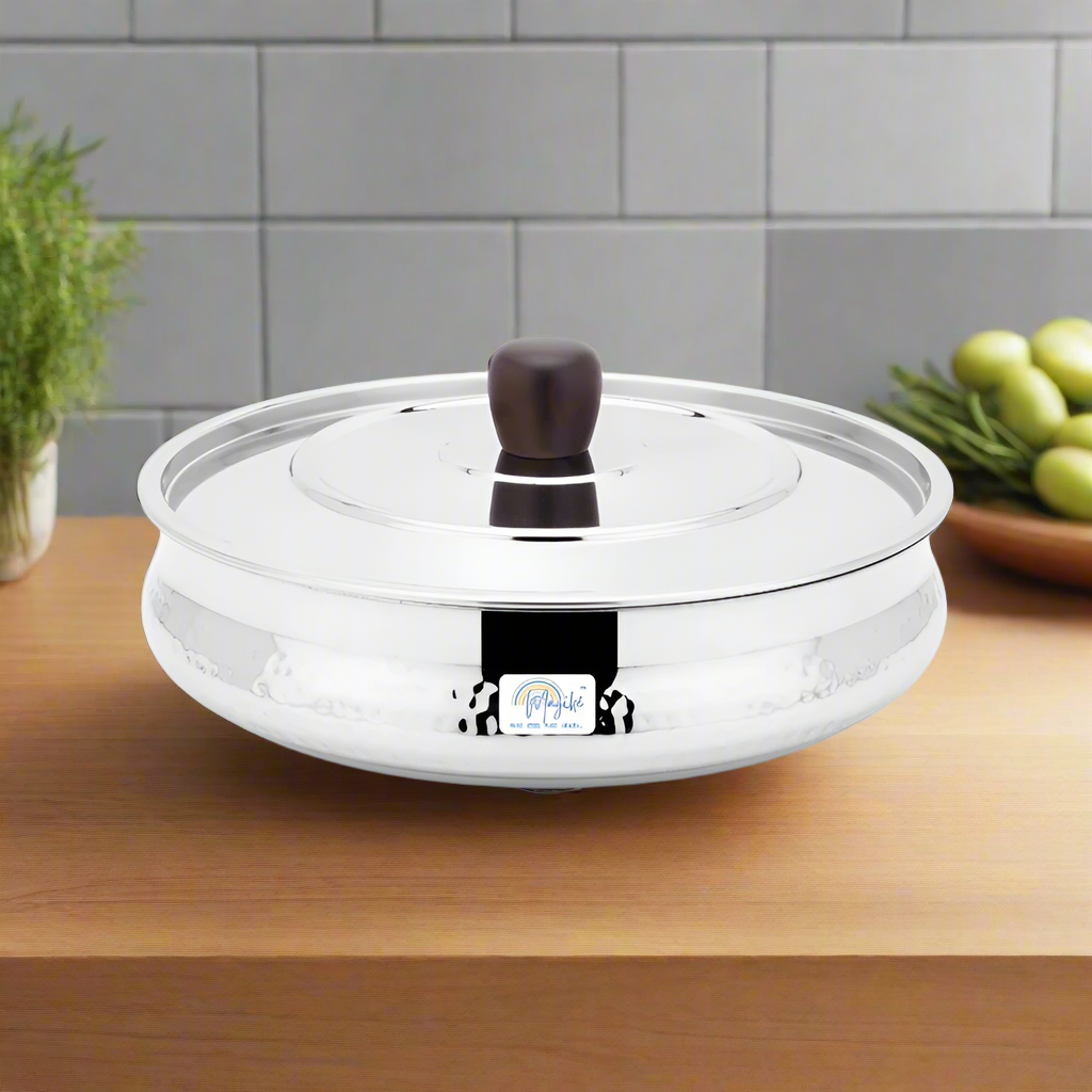 HANDI DISH WITH WOODEN HANDLES AND KNOB - HAMMERED (SMALL)