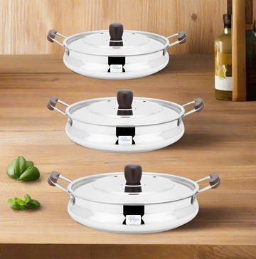 HANDI DISH WITH WOODEN HANDLES AND KNOB - PLAIN (3 PCS SET)