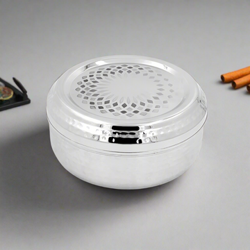 MARIEGOLD SPICE BOX WITH SS LID WITH LAZER - HAMMERED