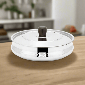 HANDI DISH WITH WOODEN HANDLES AND KNOB - HAMMERED (BIG) - Magike India