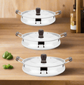 HANDI DISH WITH WOODEN HANDLES AND KNOB - PLAIN (3 PCS SET) - Magike India