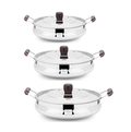 HANDI DISH WITH WOODEN HANDLES AND KNOB - PLAIN (3 PCS SET) - Magike India