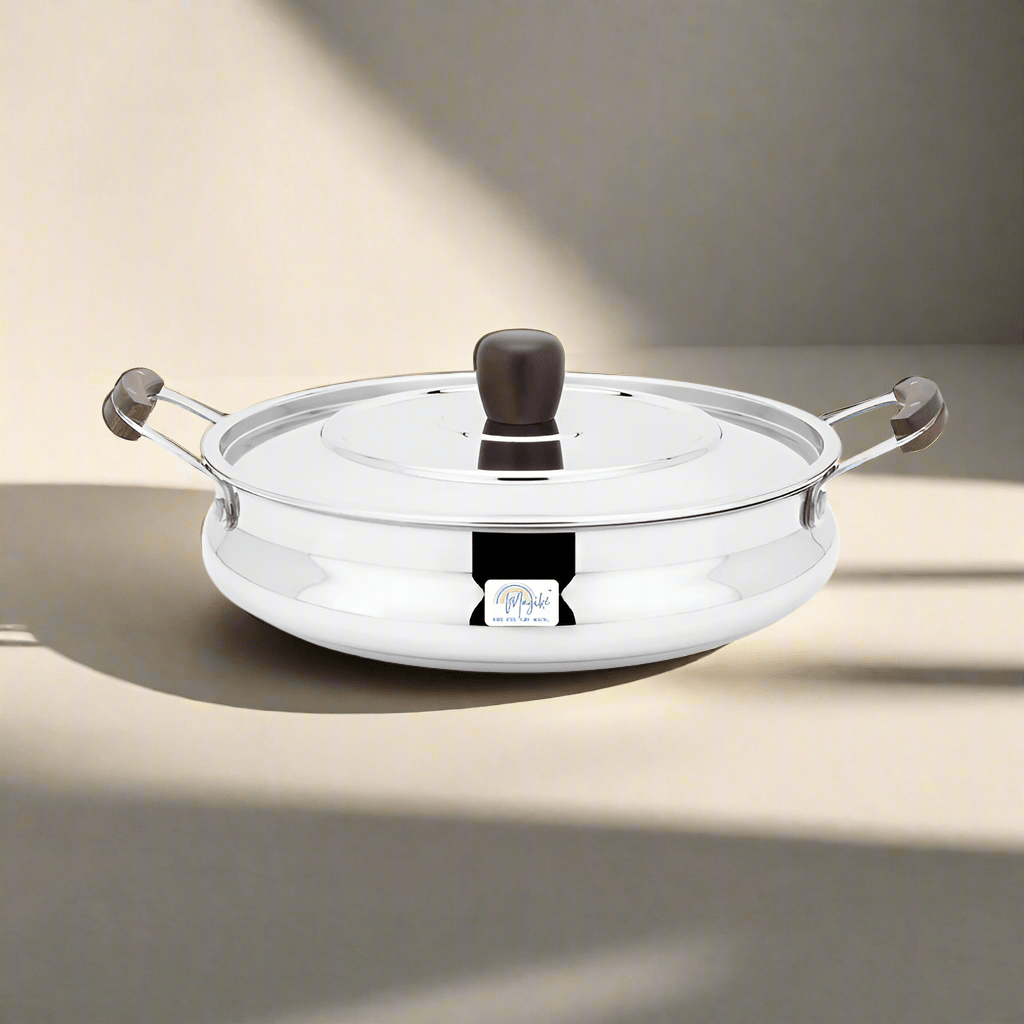 HANDI DISH WITH WOODEN HANDLES AND KNOB - PLAIN (BIG) - Magike India