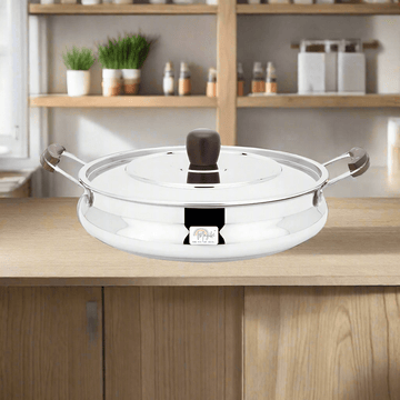 HANDI DISH WITH WOODEN HANDLES AND KNOB - PLAIN (SMALL) - Magike India