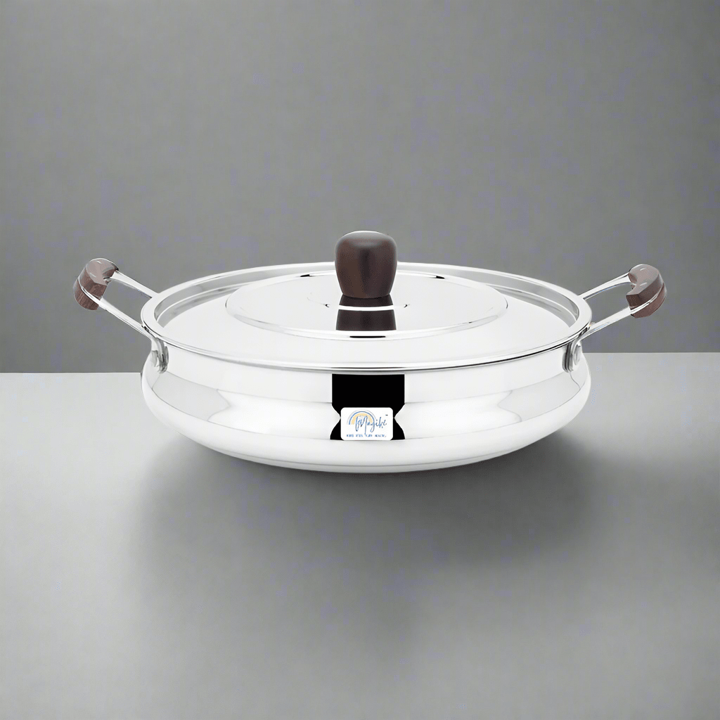 HANDI DISH WITH WOODEN HANDLES AND KNOB - PLAIN (SMALL) - Magike India