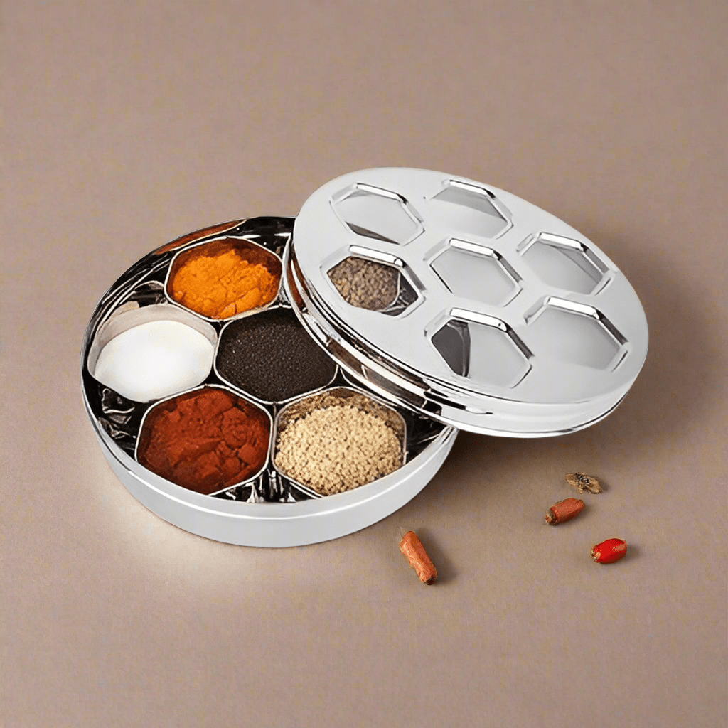 HONEYCOMB SPICE BOX WITH ST LID - DESIGN (MEDIUM) - Magike India