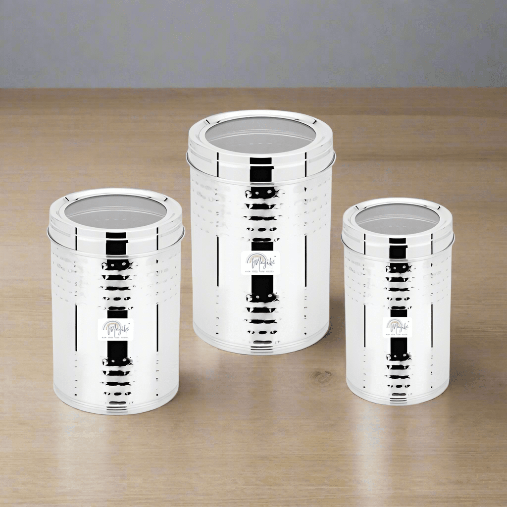 Magike SS Canister - 3 Pcs set (Hammered) 1500ml, 2000ml, & 3000ml - Magike India