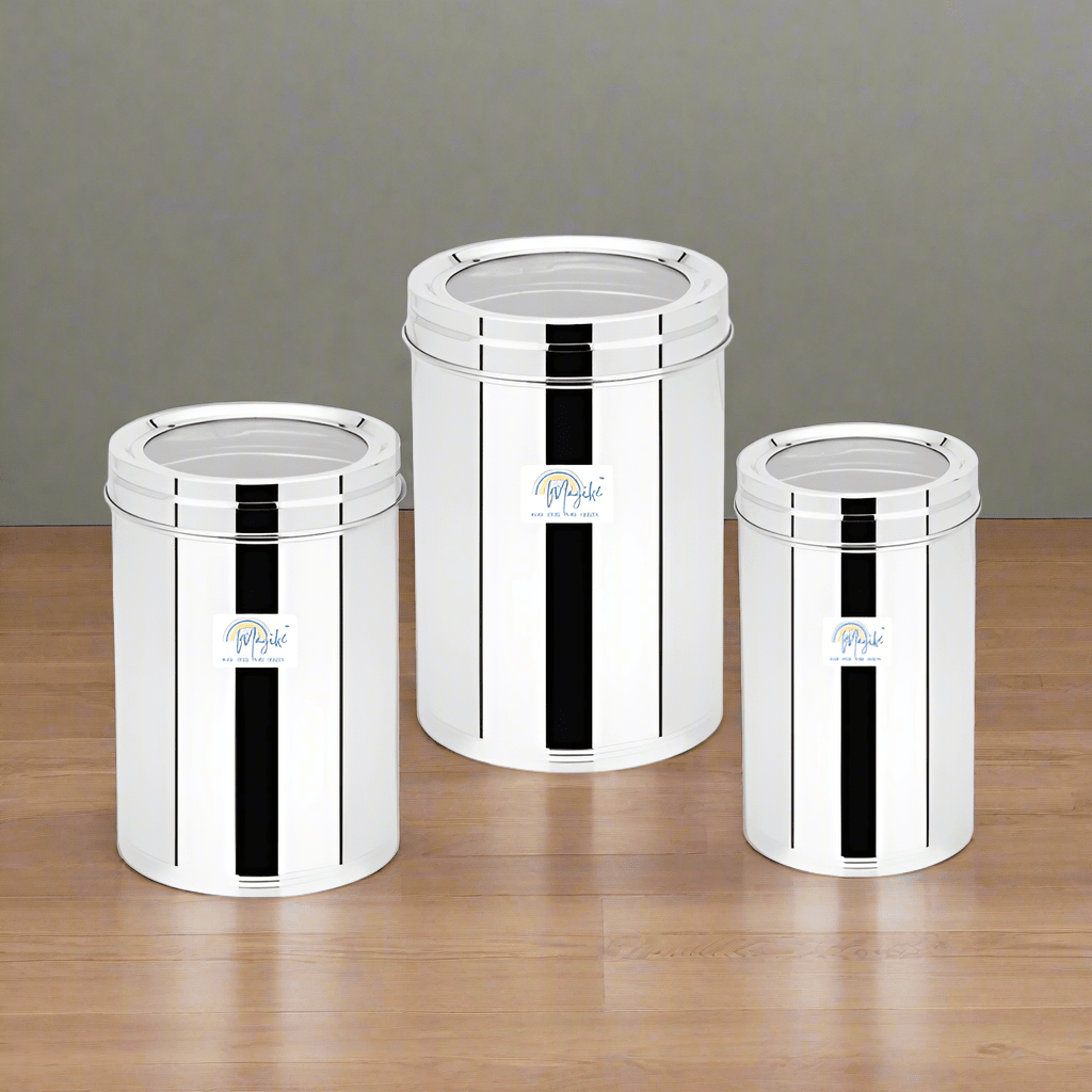 Magike SS Canister - 3 Pcs set (Plain) 1500ml, 2000ml, & 3000ml - Magike India