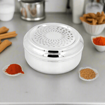 MARIEGOLD SPICE BOX WITH SS LID WITH LAZER - PLAIN - Magike India